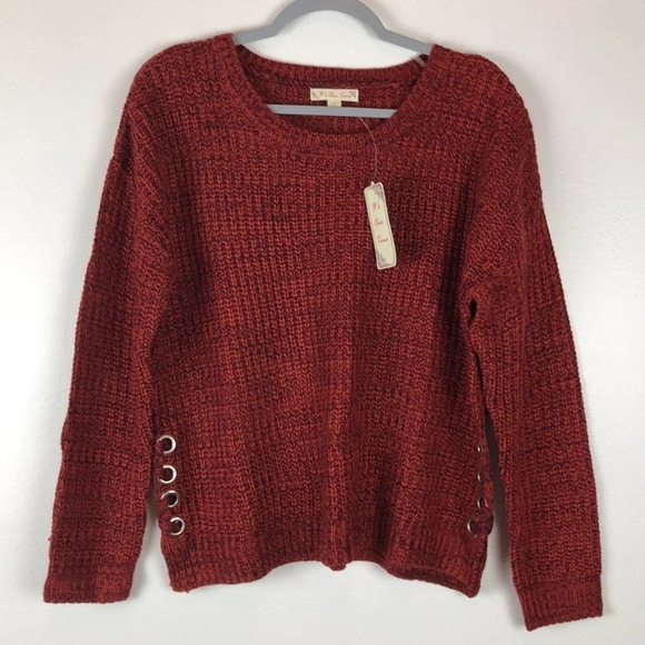 It’s Our Time NEW Junior’s L Scoop Neck Side Tie Detail Pullover Knit Sweater - Picture 1 of 6